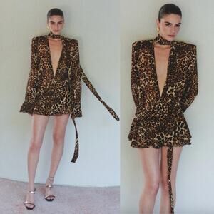 AWAVE Studio | NWT Eternal 5 Mini Dress With Shawl in Leopard Chiffon 36/4